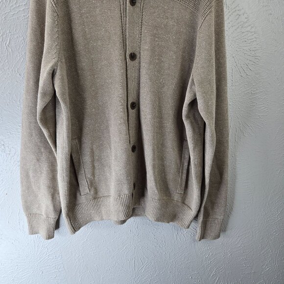 Peter Millar Cardigan Large Tan Knit Merino Wool Linen Preppy Button Up Sweater - Picture 4 of 14
